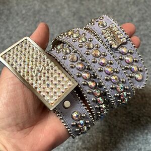 BB Simon Belt with Buckle Ice Purple Silver Rap Holes at 30-35 inches